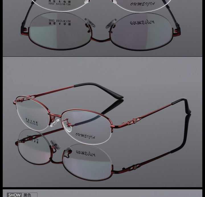 Women's Half Rim Eyeglasses Alloy Frame 2052 Semi Rim Bclear