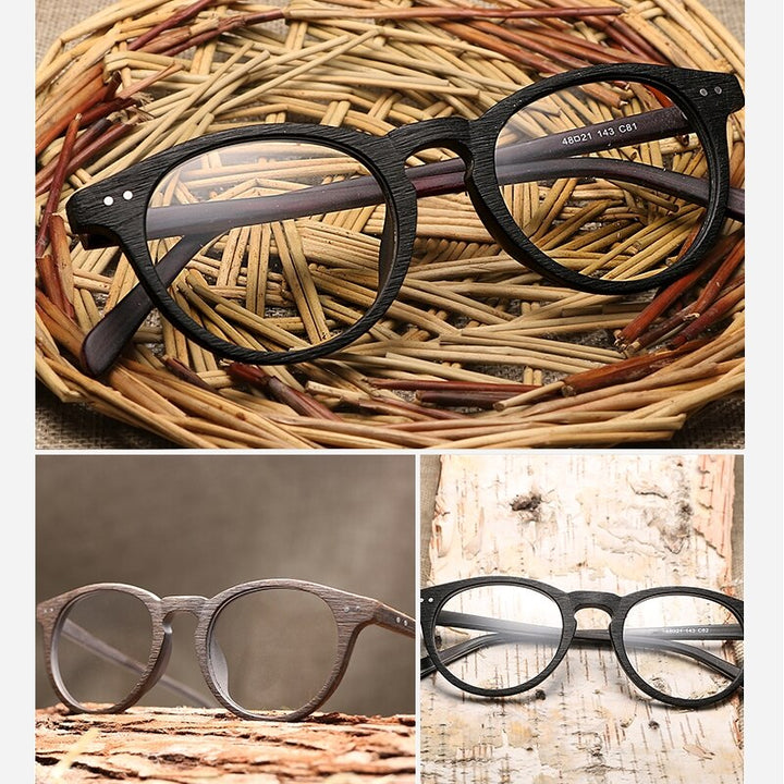 Hdcrafter Unisex Full Rim Round Wood Frame Eyeglasses Lhb030 Full Rim Hdcrafter Eyeglasses