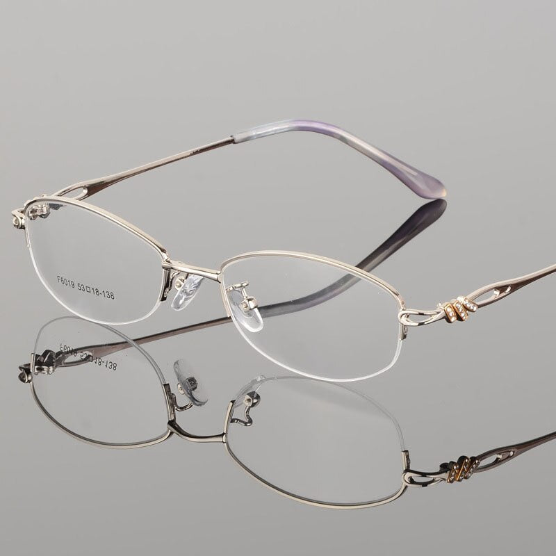Women's Semi Rim Alloy Frame Eyeglasses F6019 Semi Rim Bclear Silver