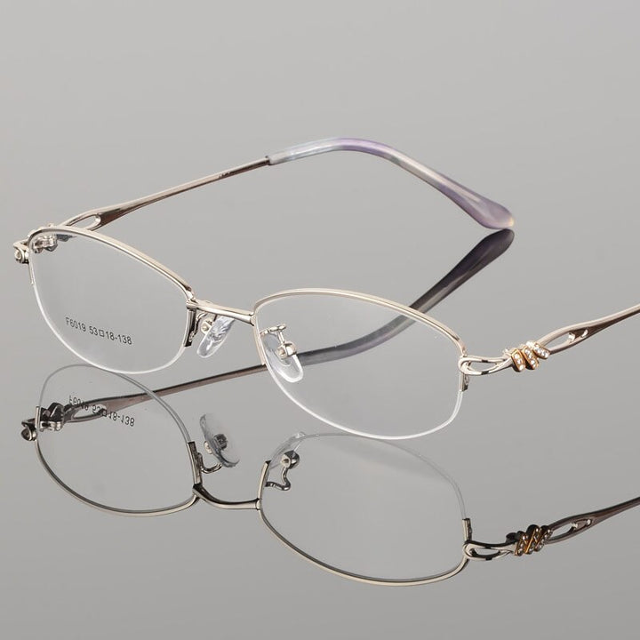Women's Semi Rim Alloy Frame Eyeglasses F6019 Semi Rim Bclear Silver