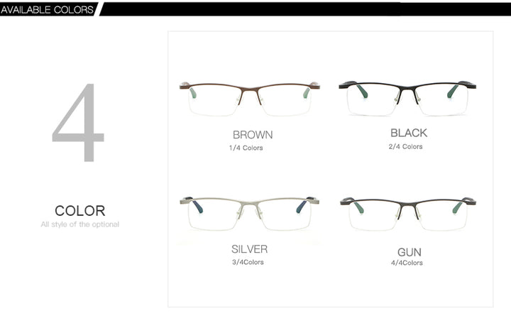 Hdcrafter Men's Semi Rim Rectangle Alloy Frame Eyeglasses Lp6236 Semi Rim Hdcrafter Eyeglasses