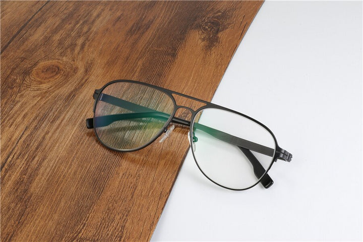 Hotony Men's Full Rim Round Alloy Double Bridge Frame Eyeglasses Full Rim Hotony