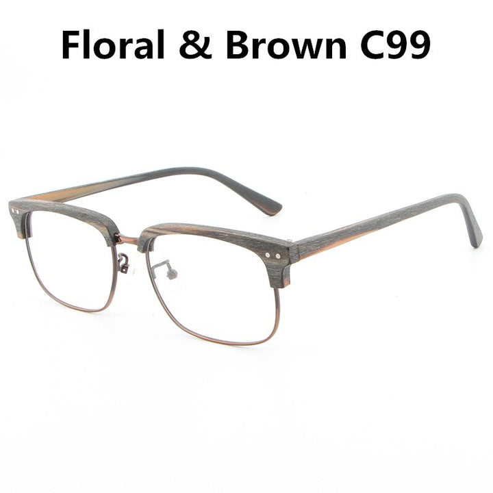 Hdcrafter Unisex Full Rim Square Wood Metal Frame Eyeglasses Lhb026 Full Rim Hdcrafter Eyeglasses floral brown C99