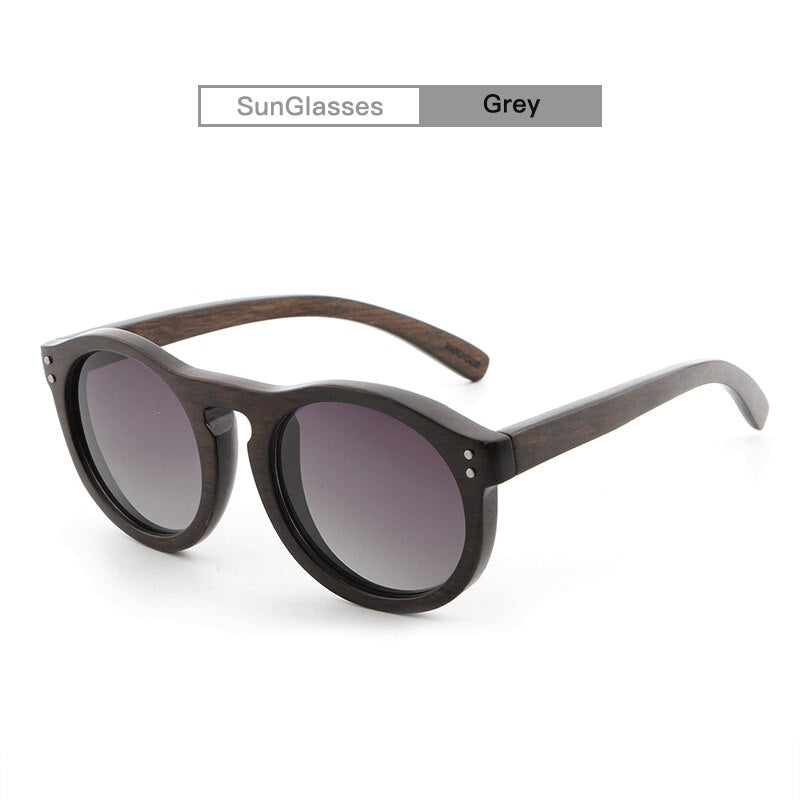 Hdcrafter Unisex Full Rim Round Bamboo Wood Frame Polarized Sunglasses Lw3016 Sunglasses HdCrafter Sunglasses Grey