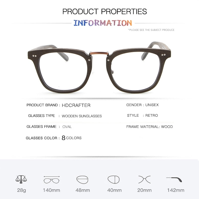 Hdcrafter Unisex Full Rim Square Round Wood Frame Eyeglasses Lbh025 Full Rim Hdcrafter Eyeglasses