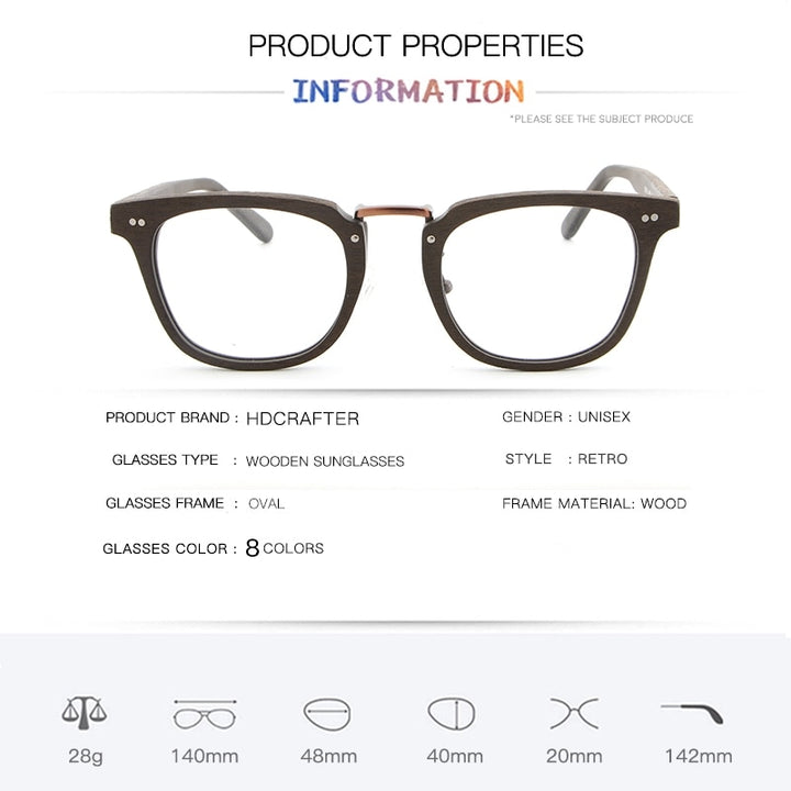 Hdcrafter Unisex Full Rim Square Round Wood Frame Eyeglasses Lbh025 Full Rim Hdcrafter Eyeglasses