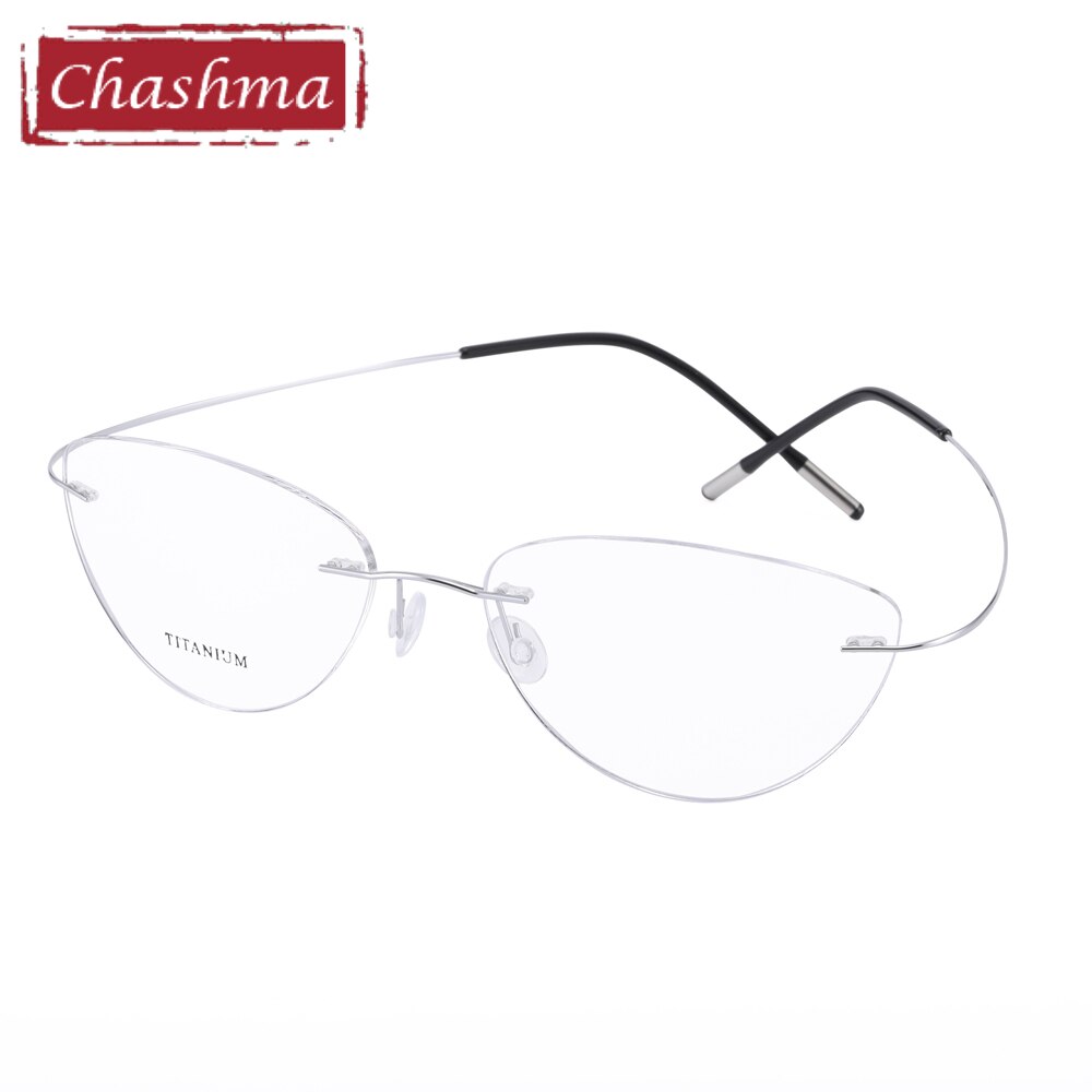 Chashma Ottica Unisex Rimless Triangle Cat Eye Tr 90 Titanium Eyeglasses 20003 Rimless Chashma Ottica Silver