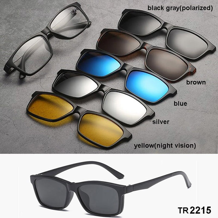 Men's Magnetic Clip-On 5 Piece Sunglasses Tr90 Frame Eyeglasses Sb31 Sunglasses Brightzone   