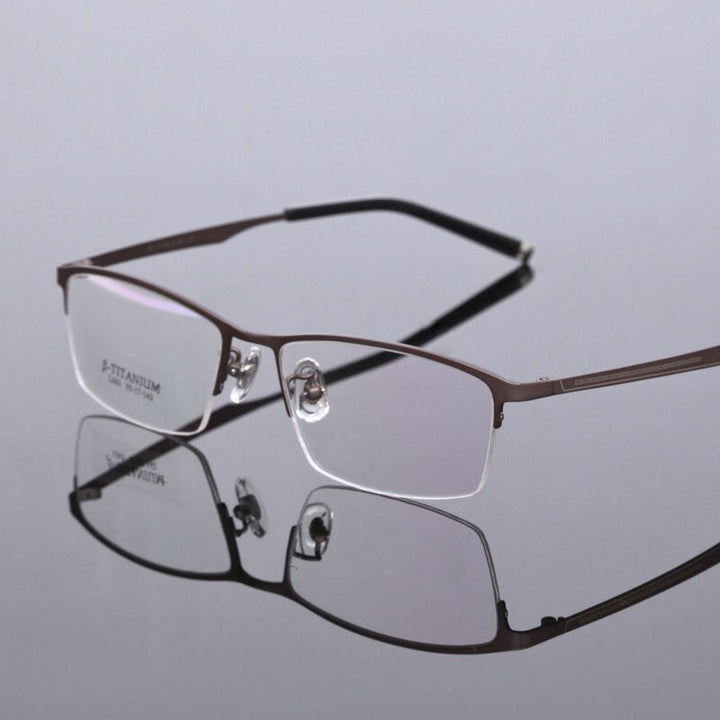 Men's Titanium Frame Half Rim Eyeglasses L063 Semi Rim Bclear Auburn