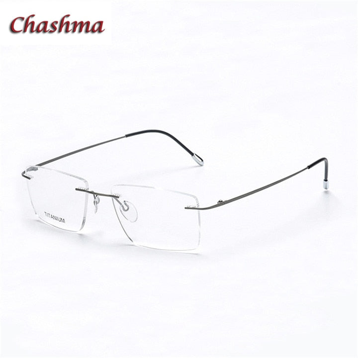 Chashma Ochki Unisex Rimless Square Titanium Eyeglasses 16011 Rimless Chashma Ochki Matte Gray
