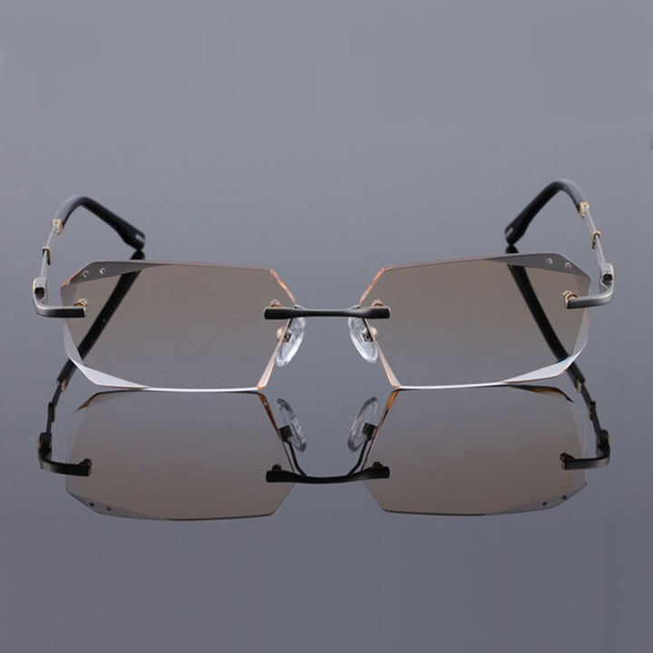 Reven Jate 58128 Pure Titanium Rimless Diamond Cutting Man Glasses Frame Eyeglasses (Silver) Rimless Reven Jate