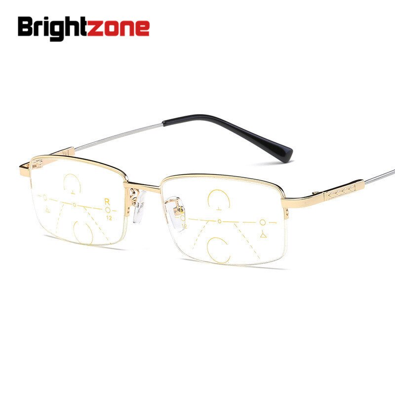 Brightzone Unisex Semi Rim Alloy Square Progressive Reading Glasses 1003 Reading Glasses Brightzone