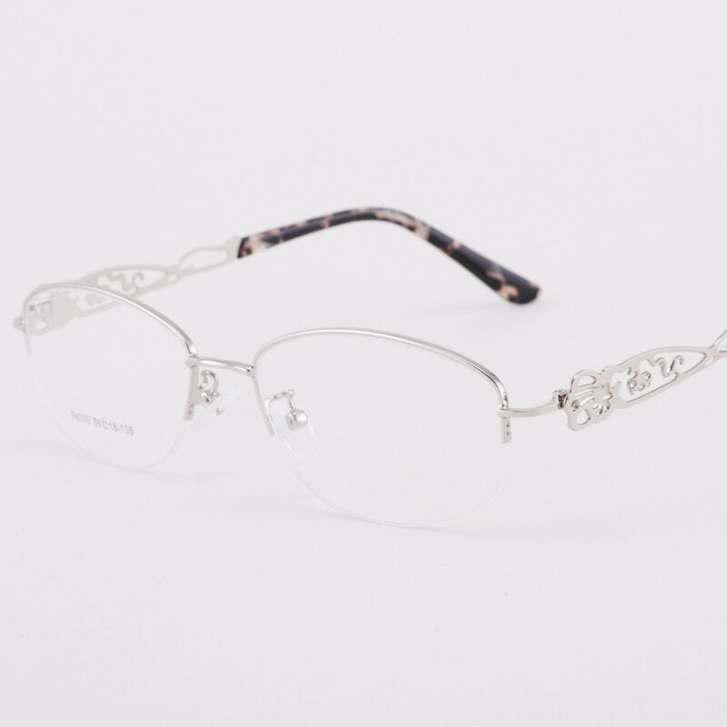 Women's Half Rim Hollow Alloy Frame Eyeglasses 6075 Semi Rim Bclear