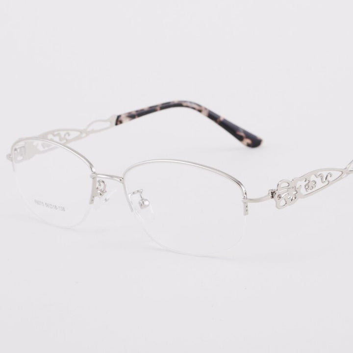 Women's Half Rim Hollow Alloy Frame Eyeglasses 6075 Semi Rim Bclear