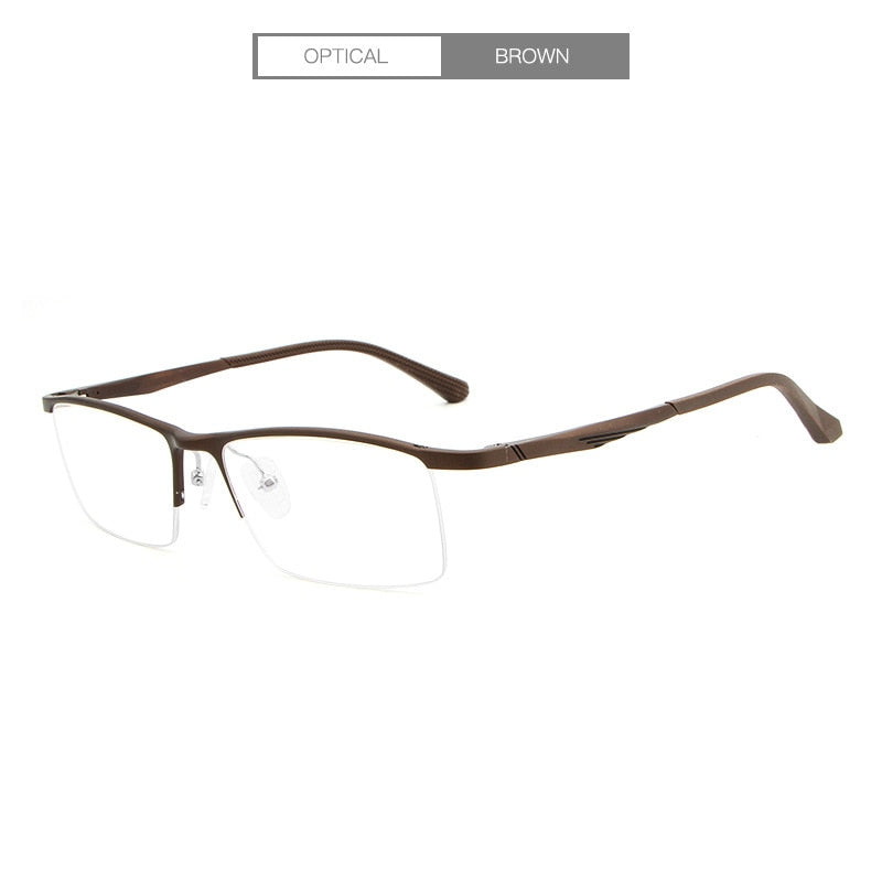 Hdcrafter Men's Semi Rim Rectangle Alloy Frame Eyeglasses Lp6236 Semi Rim Hdcrafter Eyeglasses Brown