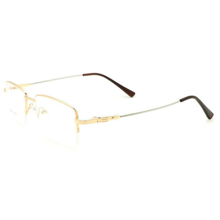 Reven Jate Men's Semi Rim Square Titanium Alloy Eyeglasses Semi Rim Reven Jate Golden
