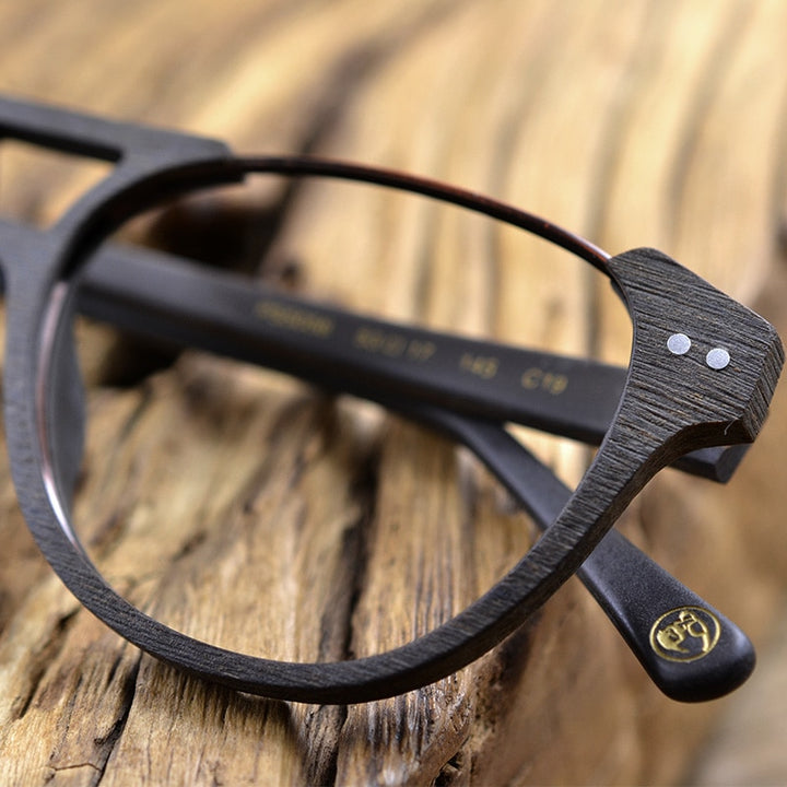 Hdcrafter Unisex Full Rim Round Double Bridge Metal Wood Frame Eyeglasses Ps5056 Full Rim Hdcrafter Eyeglasses