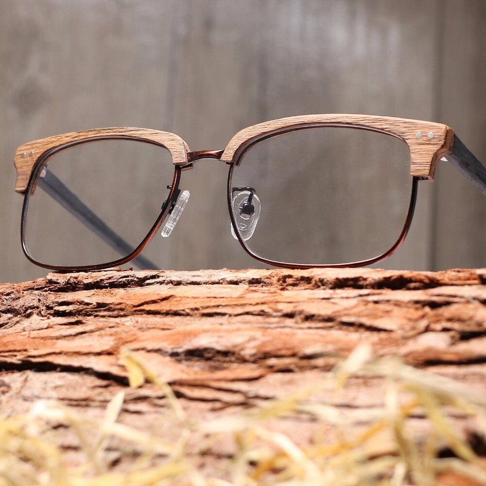 Hdcrafter Unisex Full Rim Square Wood Metal Frame Eyeglasses Lhb026 Full Rim Hdcrafter Eyeglasses