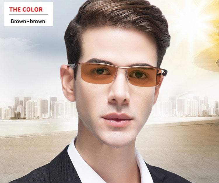 Men's Half Rim Titanium Frame Eyeglasses Photochromic P8011 Semi Rim Bclear
