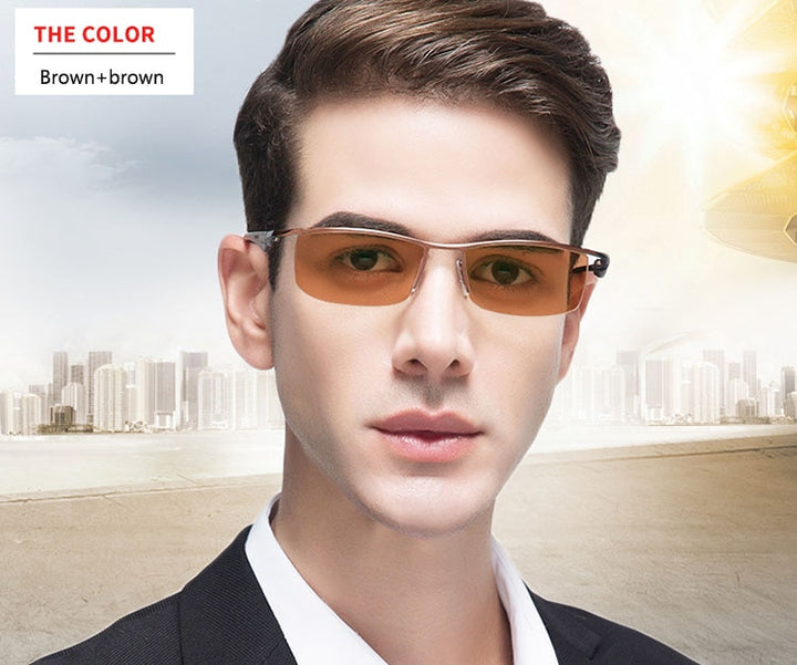 Men's Half Rim Titanium Frame Eyeglasses Photochromic P8011 Semi Rim Bclear