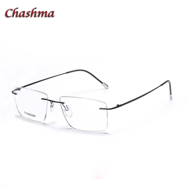 Chashma Ochki Unisex Rimless Square Titanium Eyeglasses 16011 Rimless Chashma Ochki Matte Black