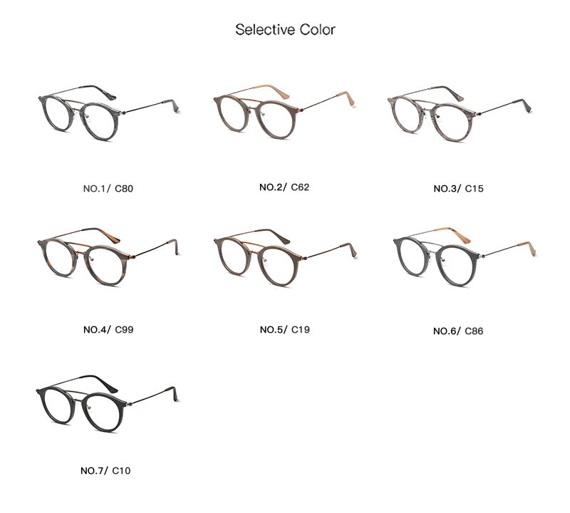 Hdcrafter Unisex Full Rim Round Wood Alloy Double Bridge Eyeglasses 4821 Full Rim Hdcrafter Eyeglasses