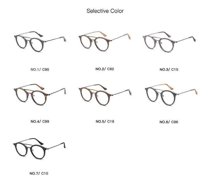Hdcrafter Unisex Full Rim Round Wood Alloy Double Bridge Eyeglasses 4821 Full Rim Hdcrafter Eyeglasses