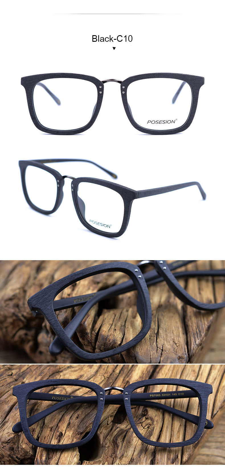 Hdcrafter Men's Full Rim Square Wood Alloy Frame Eyeglasses Ps7085 Full Rim Hdcrafter Eyeglasses