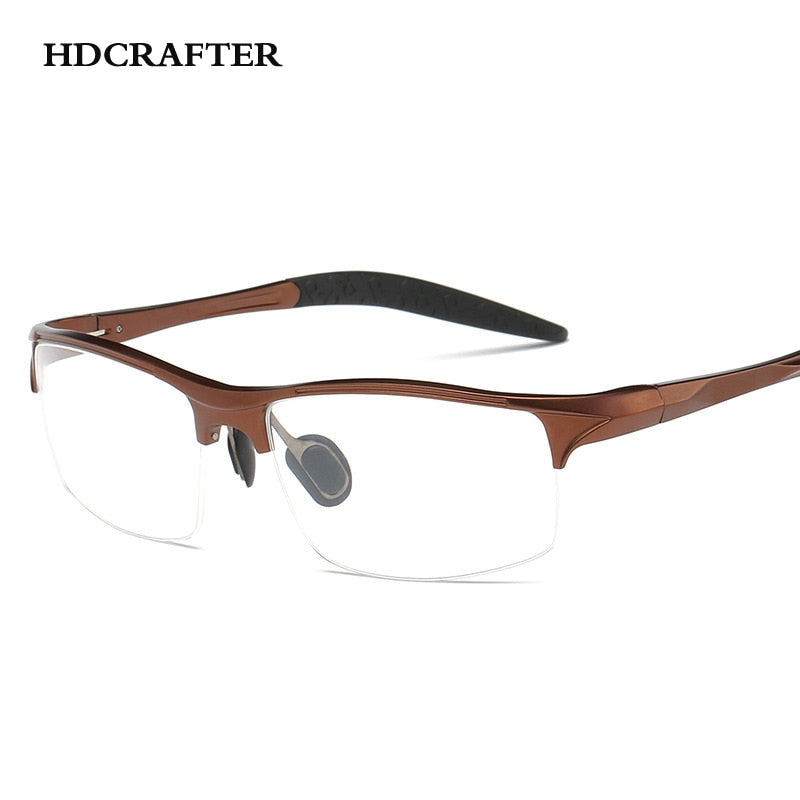 Hdcrafter Men's Semi Rim Square Rectangle Aluminun Alloy Frame Eyeglasses L8177 Semi Rim Hdcrafter Eyeglasses Auburn