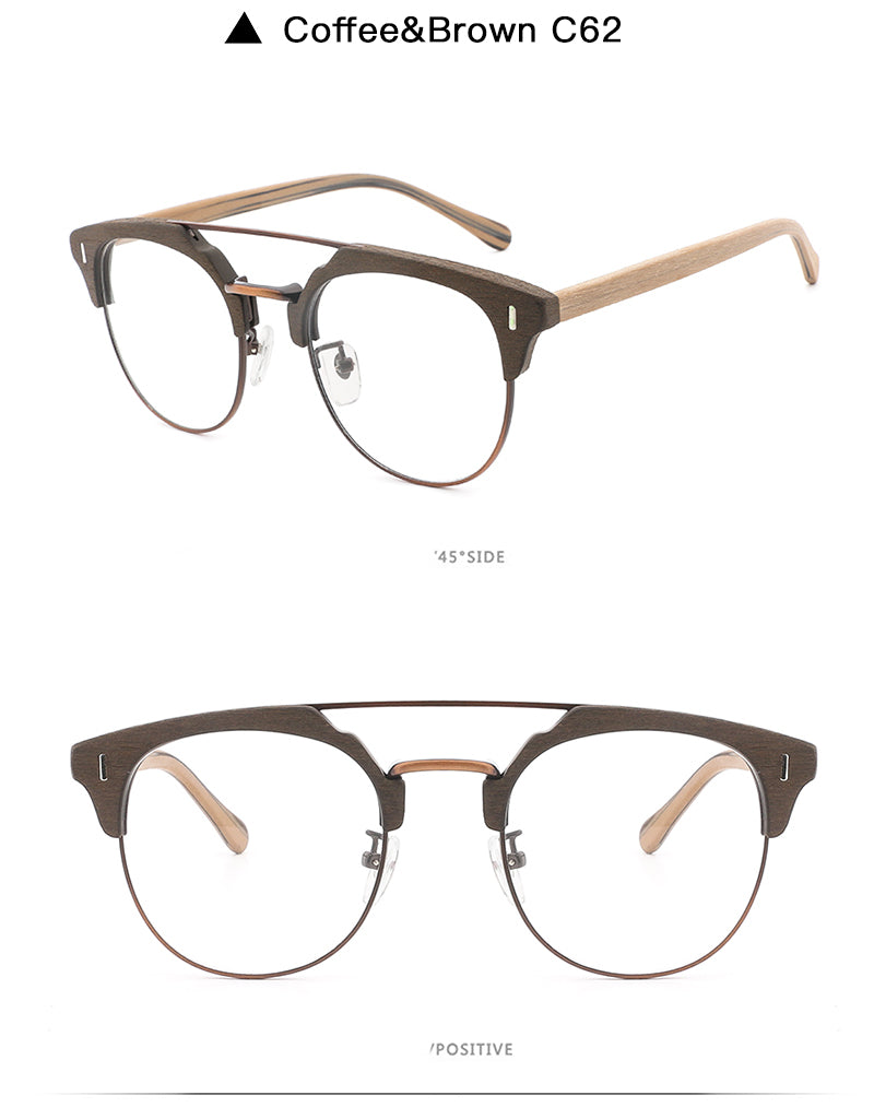 Hdcrafter Unisex Full Rim Round Wood Metal Frame Eyeglasses Bc01 Full Rim Hdcrafter Eyeglasses