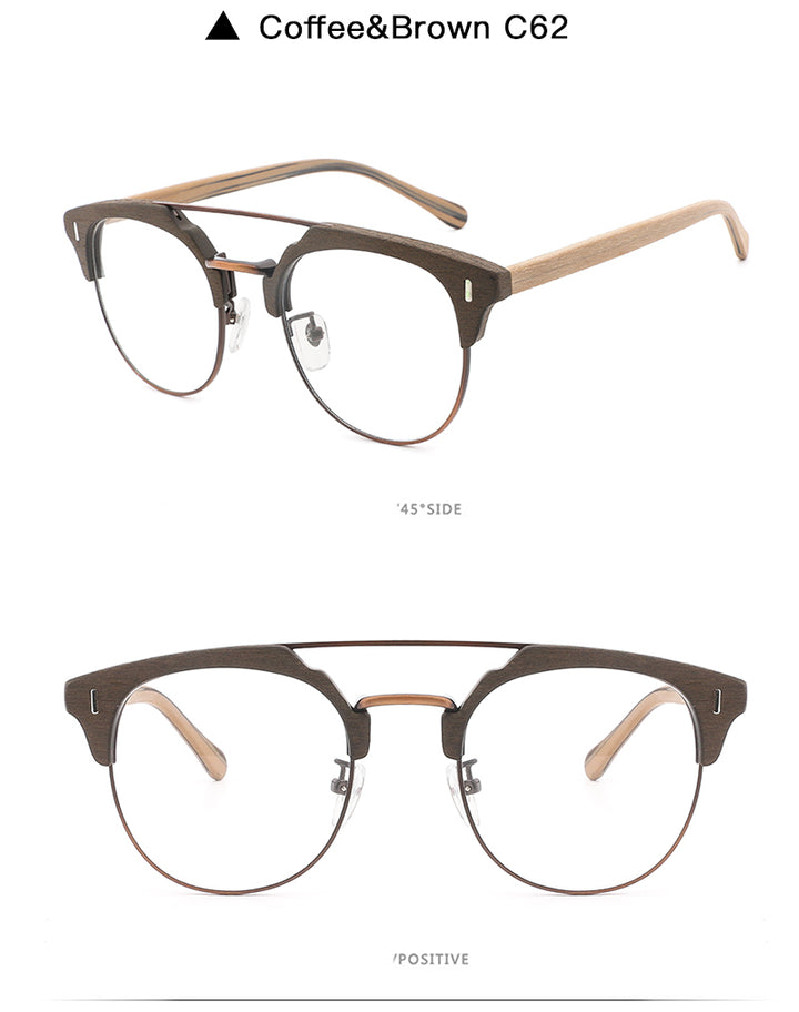 Hdcrafter Unisex Full Rim Round Wood Metal Frame Eyeglasses Bc01 Full Rim Hdcrafter Eyeglasses   