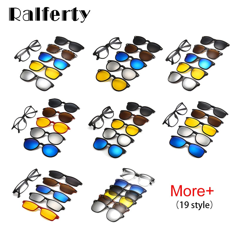 Ralferty Magnet Sunglasses Men Women Luxury Brand Polarized Uv400 5 In 1 Clip On Grade Glasses Frame With Clip Ons Ralferty
