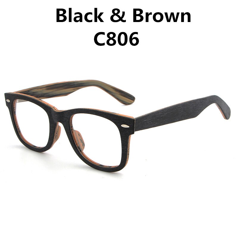 Hdcrafter Unisex Full Rim Square Round Wood Frame Eyeglasses Lhb031 Full Rim Hdcrafter Eyeglasses BlackBrownC806
