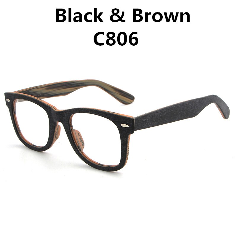 Hdcrafter Unisex Full Rim Square Round Wood Frame Eyeglasses Lhb031 Full Rim Hdcrafter Eyeglasses BlackBrownC806  