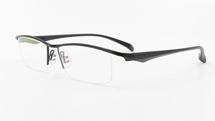 Men's Half Rim Titanium Alloy Frame TR-90 Temple Eyeglasses Np8011 Semi Rim Bclear black