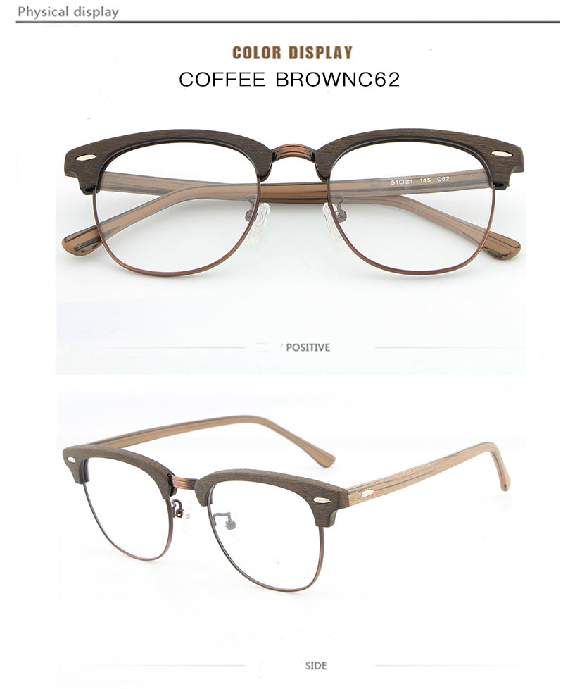 Hdcrafter Unisex Full Rim Round Half Wood Metal Frame Eyeglasses Full Rim Hdcrafter Eyeglasses