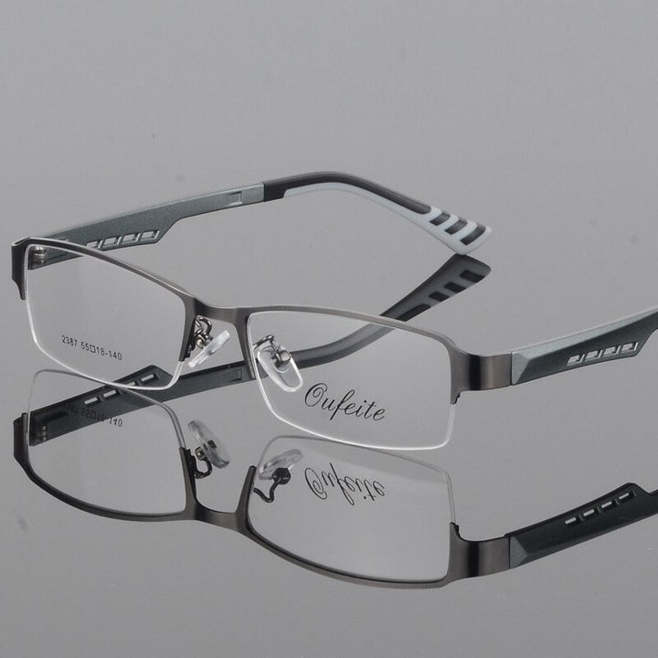 Bclear Men's Eyeglasses Semi Rim Square Titanium Alloy S2387 Semi Rim Bclear