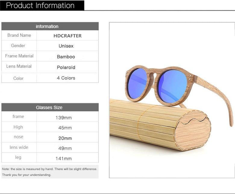 Hdcrafter Unisex Full Rim Round Bamboo Wood Frame Polarized Sunglasses Lw3016 Sunglasses HdCrafter Sunglasses   