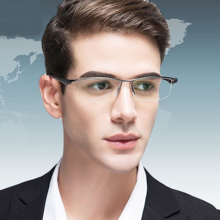 Bclear Men's Eyeglasses Semi Rim Square Titanium Alloy Semi Rim Bclear