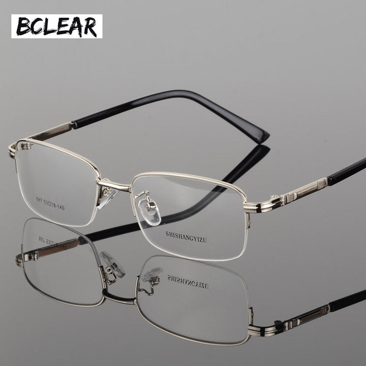 Bclear Men's Semi Rim Eyeglasses Alloy Square S887 Semi Rim Bclear Silver