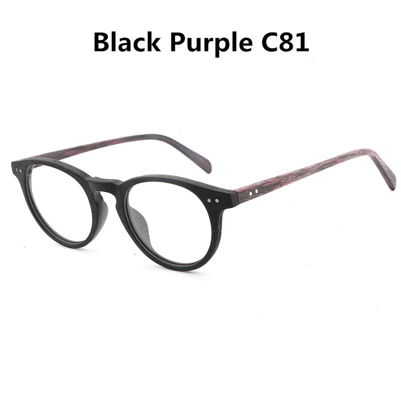 Hdcrafter Unisex Full Rim Round Wood Frame Eyeglasses Lhb030 Full Rim Hdcrafter Eyeglasses Black Purple C81