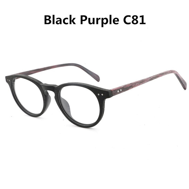 Hdcrafter Unisex Full Rim Round Wood Frame Eyeglasses Lhb030 Full Rim Hdcrafter Eyeglasses Black Purple C81