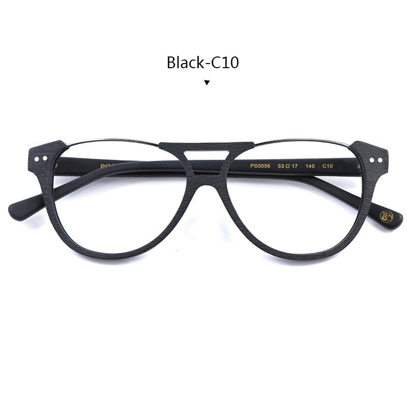 Hdcrafter Unisex Full Rim Round Double Bridge Metal Wood Frame Eyeglasses Ps5056 Full Rim Hdcrafter Eyeglasses C10