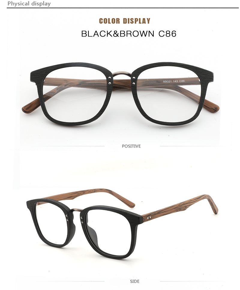 Hdcrafter Unisex Full Rim Round Square Wood Metal Frame Eyeglasses Hb029 Full Rim Hdcrafter Eyeglasses