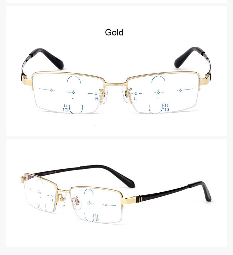 Hotochki Men's Semi Rim Titanium Frame Progressive Lens Reading Glasses Anti Blue Light 1688 Reading Glasses Hotochki