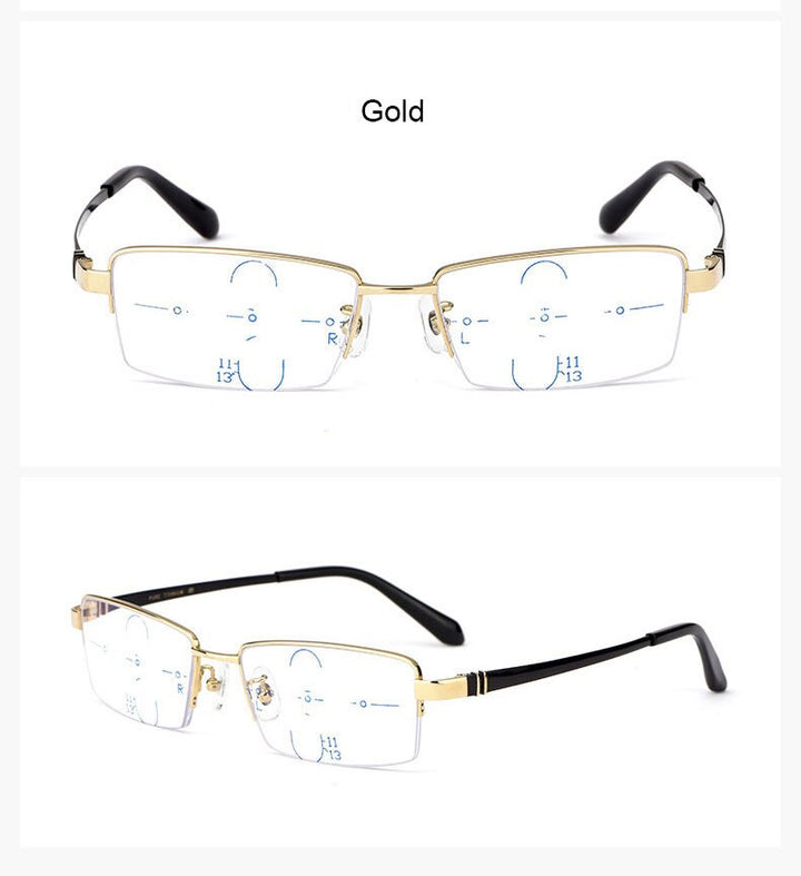 Hotochki Men's Semi Rim Titanium Frame Progressive Lens Reading Glasses Anti Blue Light 1688 Reading Glasses Hotochki