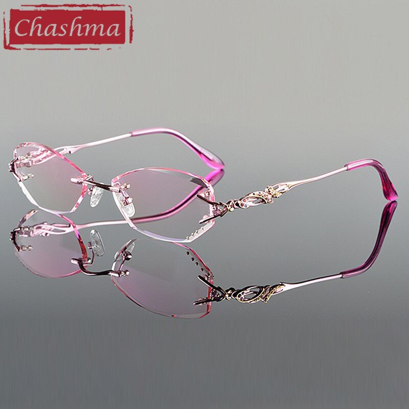 Chashma Ottica Women's Rimless Oval Rectangle Titanium Eyeglasses Tinted Lenses 8036b Rimless Chashma Ottica Pink  