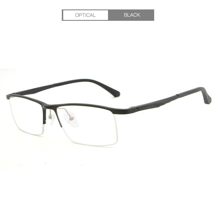 Hdcrafter Men's Semi Rim Rectangle Alloy Frame Eyeglasses Lp6236 Semi Rim Hdcrafter Eyeglasses Black