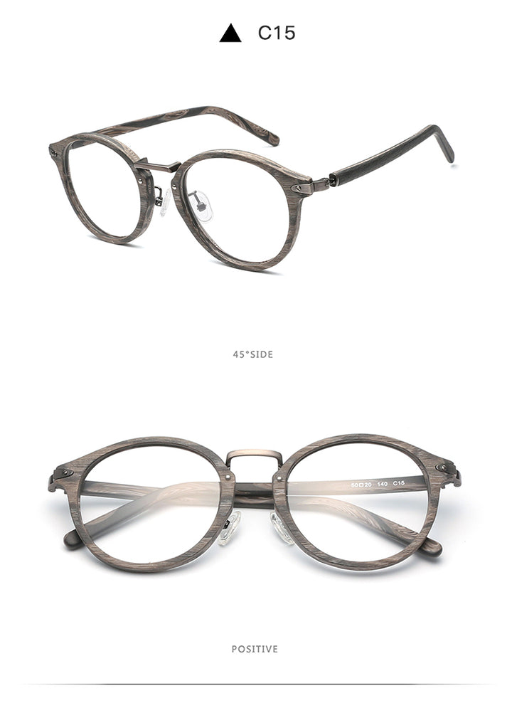 Hdcrafter Unisex Full Round Rim Wood Alloy Eyeglasses Bc06 Full Rim Hdcrafter Eyeglasses