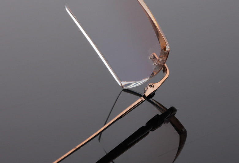 Reven Jate 611 Pure Titanium Rimless Diamond Cutting Glasses Frame Eyeglasses Men Brown Rimless Reven Jate